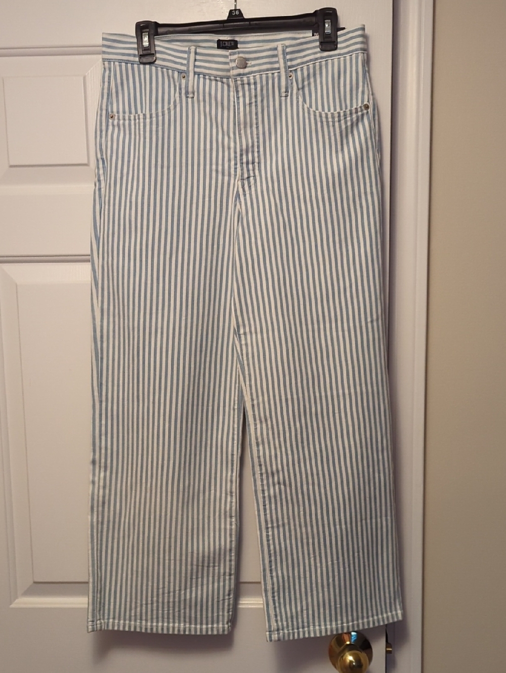 J. Crew Factory NWT Size 30 Wide Leg Cropped Light Blue and White Striped  Jeans